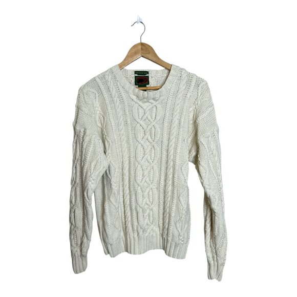 Boston Traders Knitted By Hand Men's / Women's Cable Knit Sweater Size M Cream - Picture 1 of 7